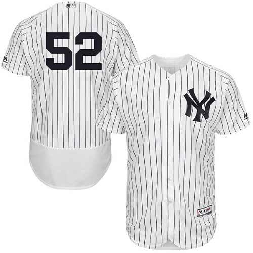 Yankees #52 C.C. Sabathia White Strip Flexbase Authentic Collection Stitched MLB Jersey - Click Image to Close